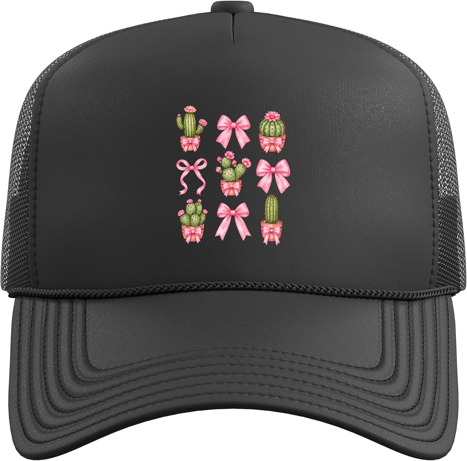Coquette Cactus Lover Pink Bow Aesthetic Girl Women Trucker Hat with Adjustable Mesh Back image 2