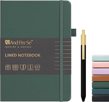 A5 Leather Journal and Pen Set, Notebook with Pen Holder for Journaling, 160 Pages 100GSM Thick Paper Journal for Men and Women Green-Set1