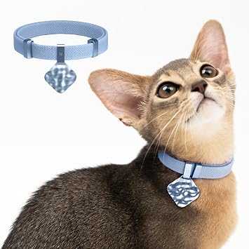 Engraved Cat Collar with Name Tag - U.S. IDA Gold Awarding Design, Elastic Quick Release, Pet Jewelry Personalized Anodized Aluminum Pet Name Tag, Ocean,Glacier Sierra Blue, Ocean