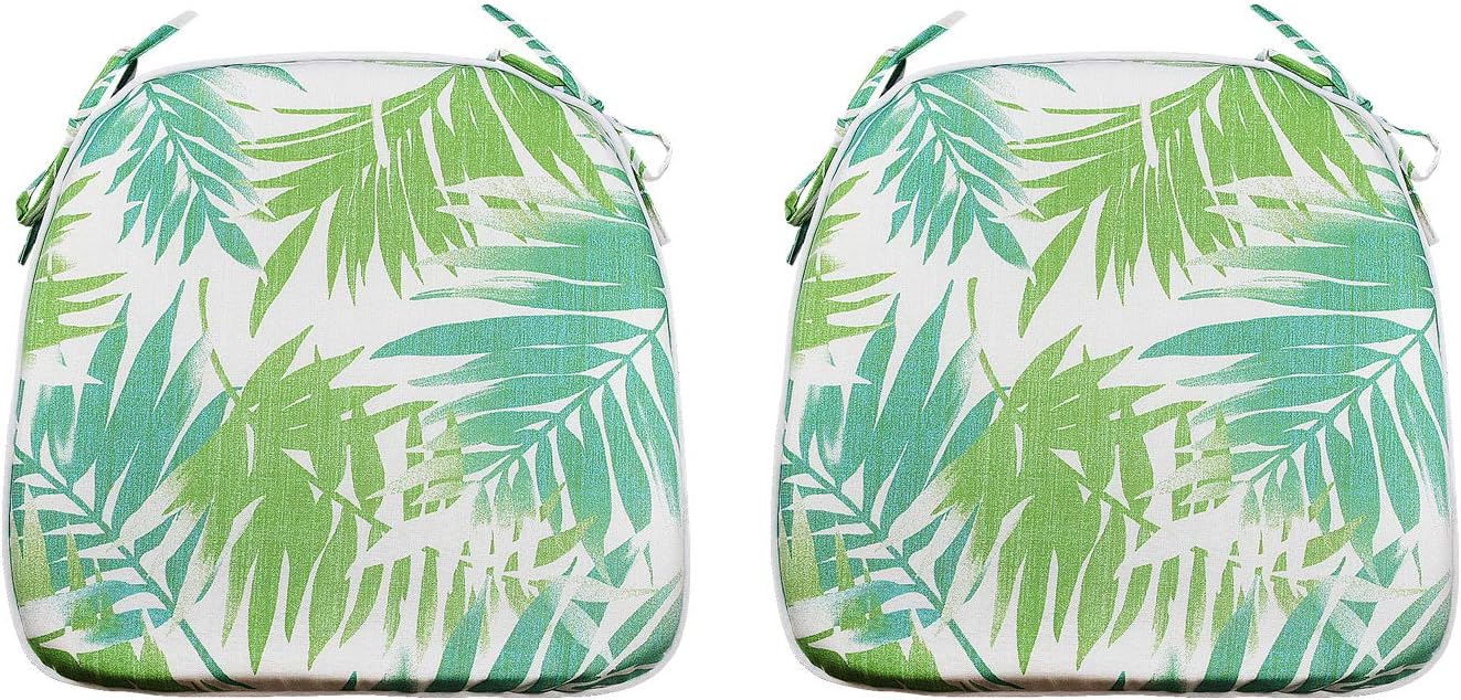 Outdoor Seat Cushions Set of 2 Patio Chair Cushions with Ties 16x17 Inch Green Leaf U-Shape Chair Pads