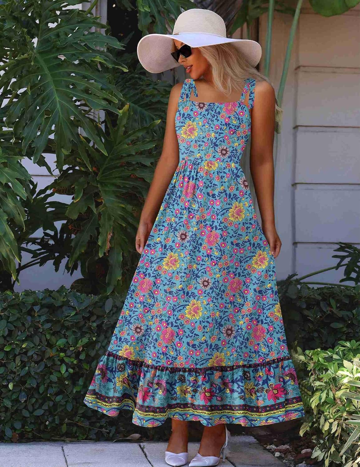 Zeagoo Women Summer Maxi Dress with Pockets 2025 Spaghetti Strap Sundress Casual Flowy Boho Dress Floral Tiered Beach Dress - Image 6