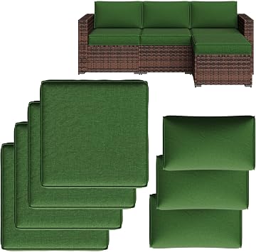 Replacement Cushions for Outdoor Furniture, 7-Piece Outdoor Cushions for Patio Furniture, Waterproof & Fade Resistant Couch Cushion for 4-Seat Patio Conversation Sets, Dark Green