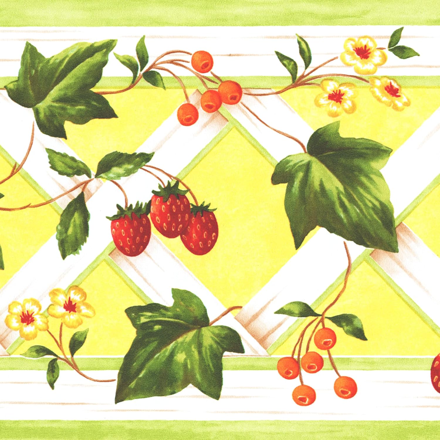 Concord Wallcoverings Wallpaper Border Fruits Pattern Berries Leaves