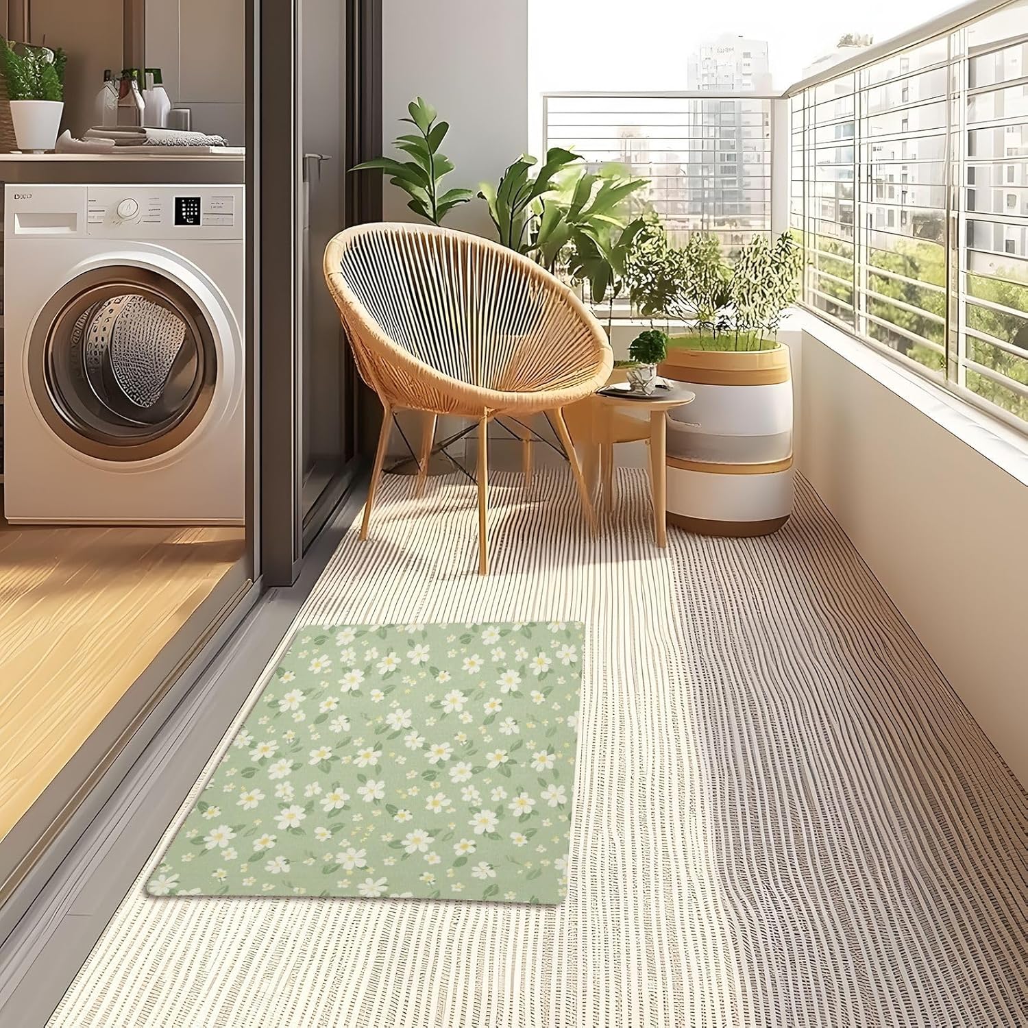 Pale Green and Yellow Flowers Door Mat Doormat Non-Slip Backing Outdoor Welcome Mat Indoor Entrance for Home