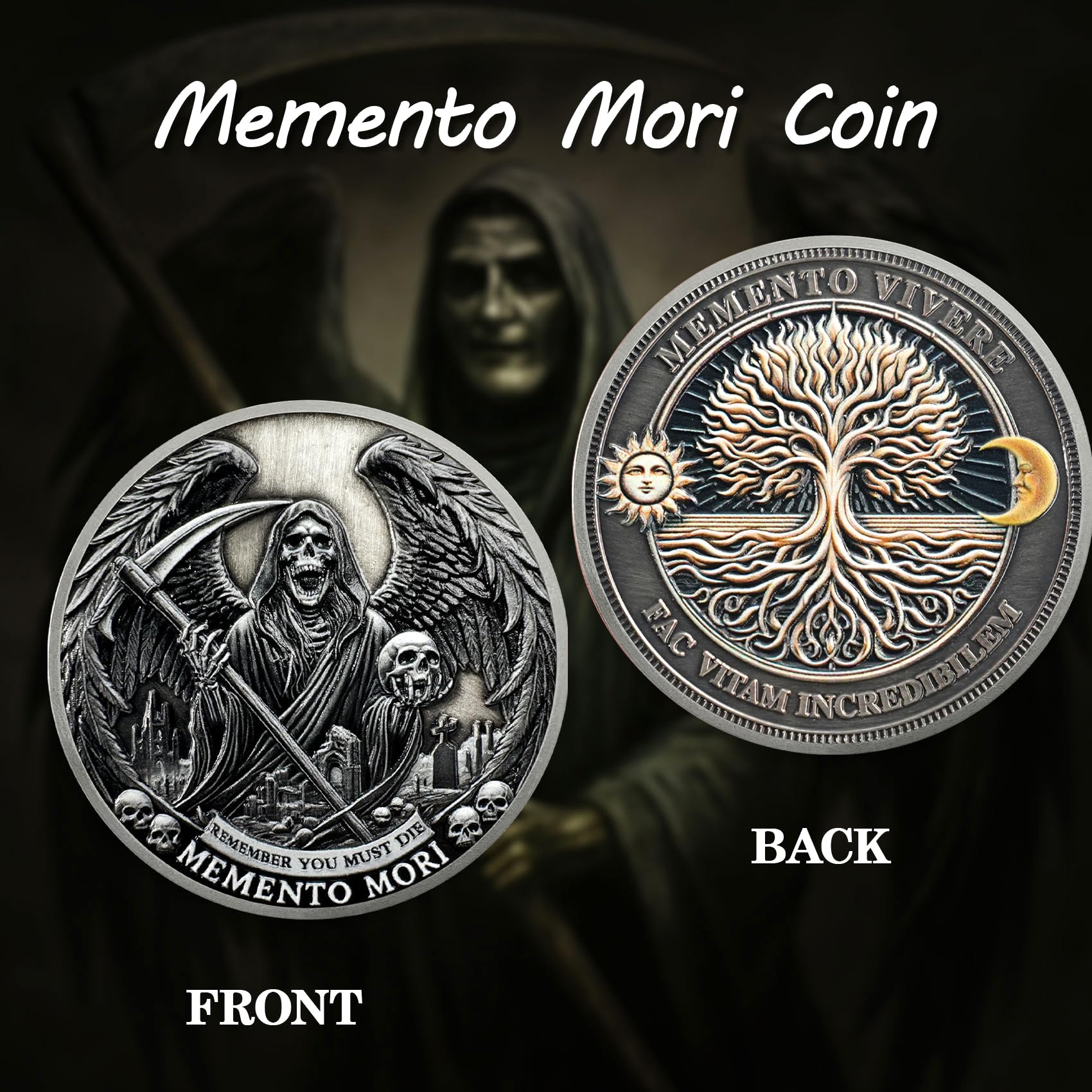Moneta Memento Mori – Moneta Memento Vivere Moneta Stoica EDC Challenge Coin (C)