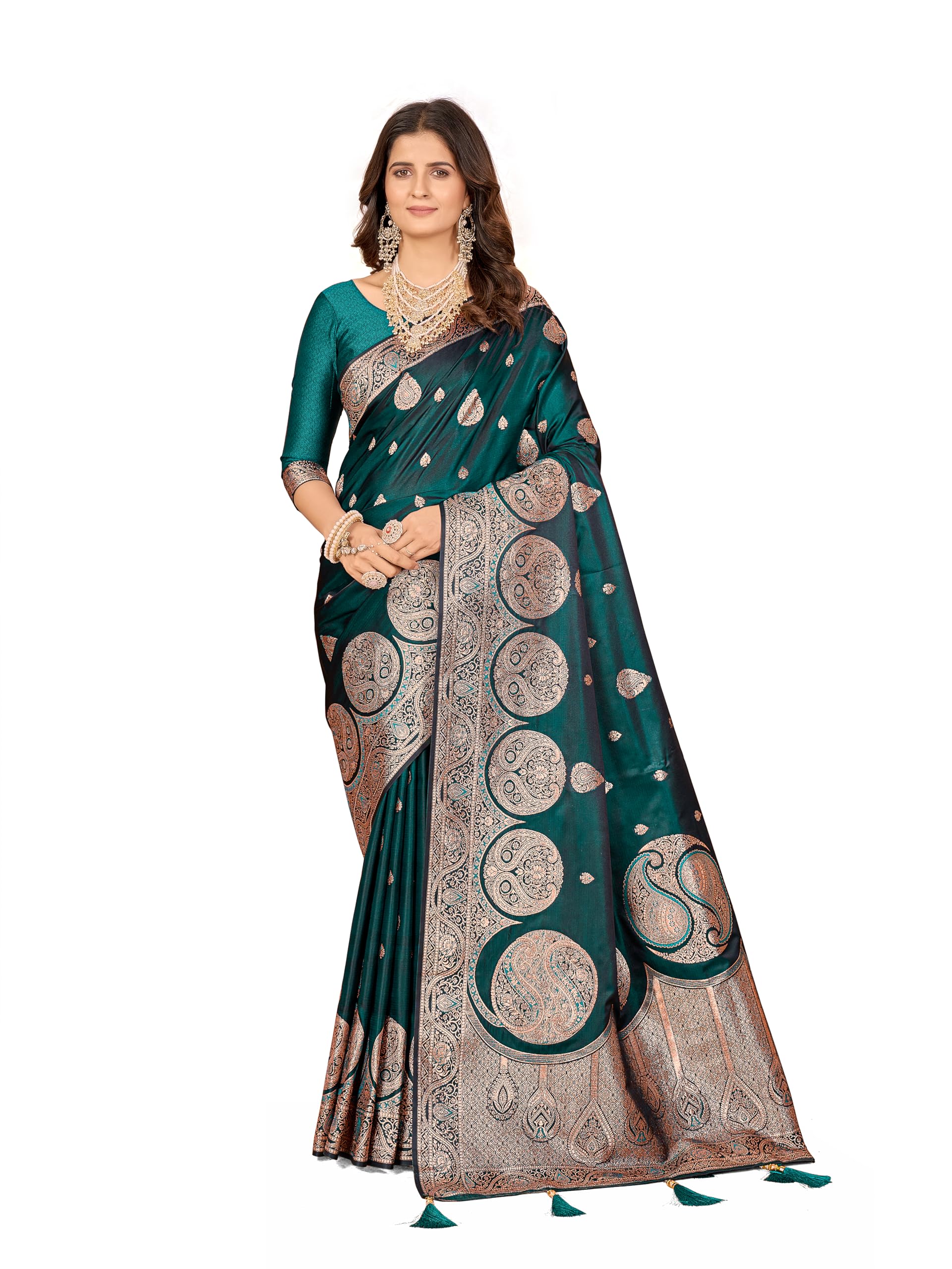 Mehrang Women's Pure Kanjivaram Silk Saree Banarasi Silk Wedding Sarees for Women with Blouse Piece