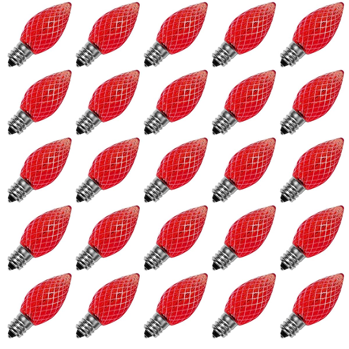 Meconard C7 LED Replacement Bulbs, Shatterproof, E12 Base, Red, 25 Count,