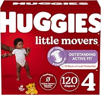 Huggies Little Movers Size 4 Diapers 120 Count (22-37 lbs) - Leak-Proof Active Protection for Busy Babies