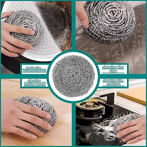 Miniatura 3 de Estropajo de acero inoxidable para cocina y hogar, platos de limpieza de acero, fregadores de tamaño medio (6 unidades x 0.88 oz)