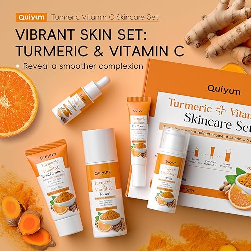 Miniatura 2 de Juego de cuidado de la piel, 5 unidades de cúrcuma con vitamina C, kit de rutina para el cuidado de la piel facial, removedor de manchas oscuras