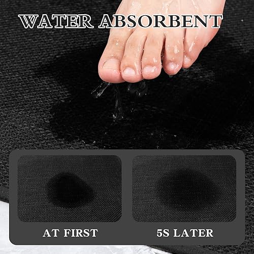 Miniatura 4 de chakme Alfombras de baño de 32 x 17 pulgadas, ultra delgada, antideslizante, de secado rápido, absorbente, alfombra de baño para suelo de baño Negro