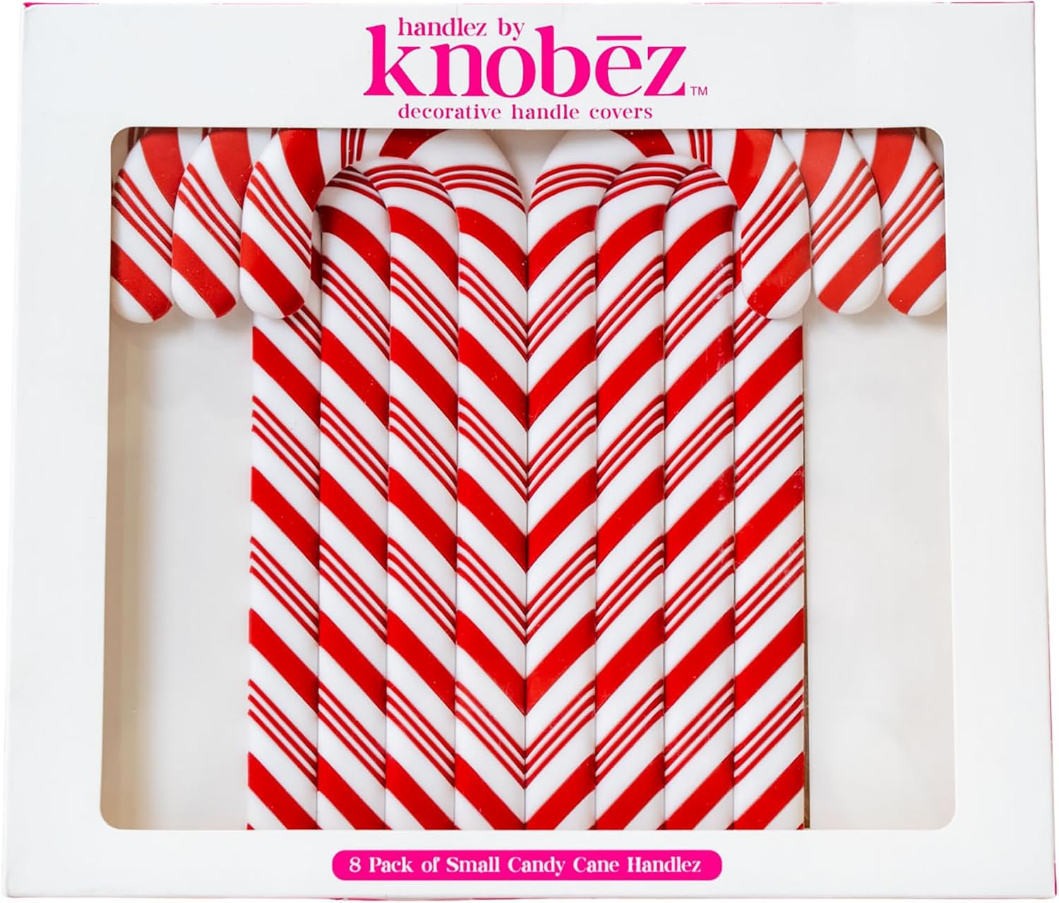 Knobēz: Handlez Covers - Medium Candy Cane - 8pk - Stretch Over Hardware Decorations, Holiday-Winter-Christmas, Kitchen-Bathroom-Dressers-Home