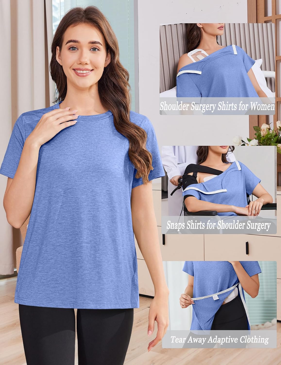Deyeek Post Shoulder Surgery Shirts for Women Tear Away Side Snap Chemo Port Shirts Short Sleeve Adaptive Clothing - Image 4