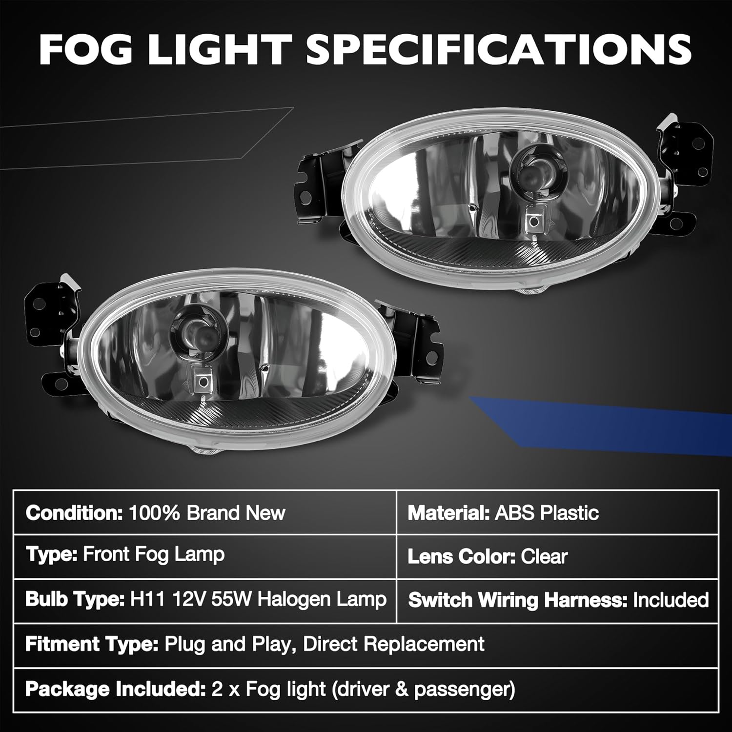 Fog Lights Assembly Compatible with 2013–2015 Honda Civic Sedan, Front Bumper LED Driving Fog Lamps Kit w/Switch & Wiring Harness (Clear Lens), Replace 33951TR0A51, 33901TR0A51, HO2592135, HO2593135