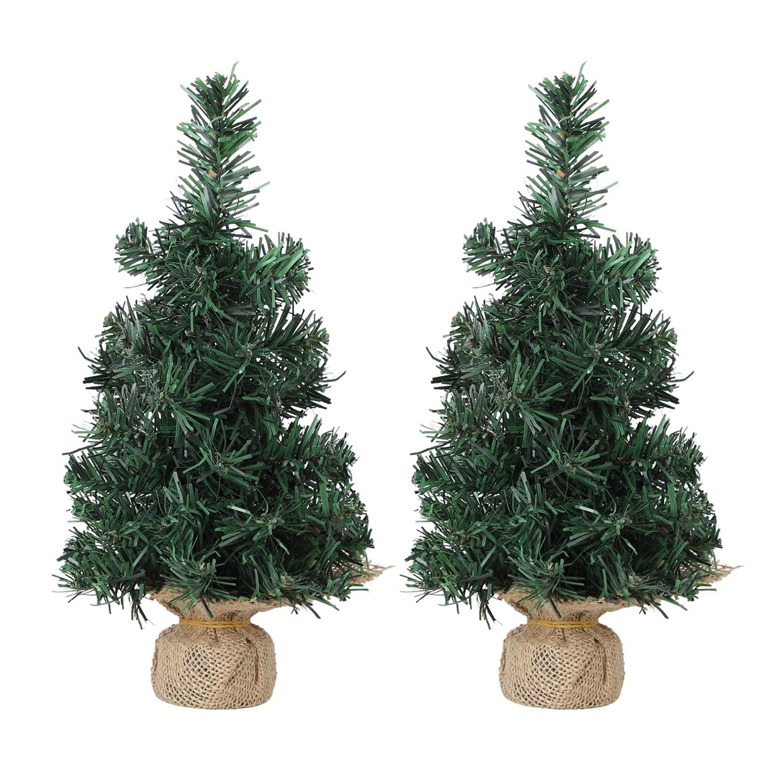 Lot de 2 Petits sapins Noël artificiels avec Base en Toile Jute for décoration Table Petits espaces(30CM)