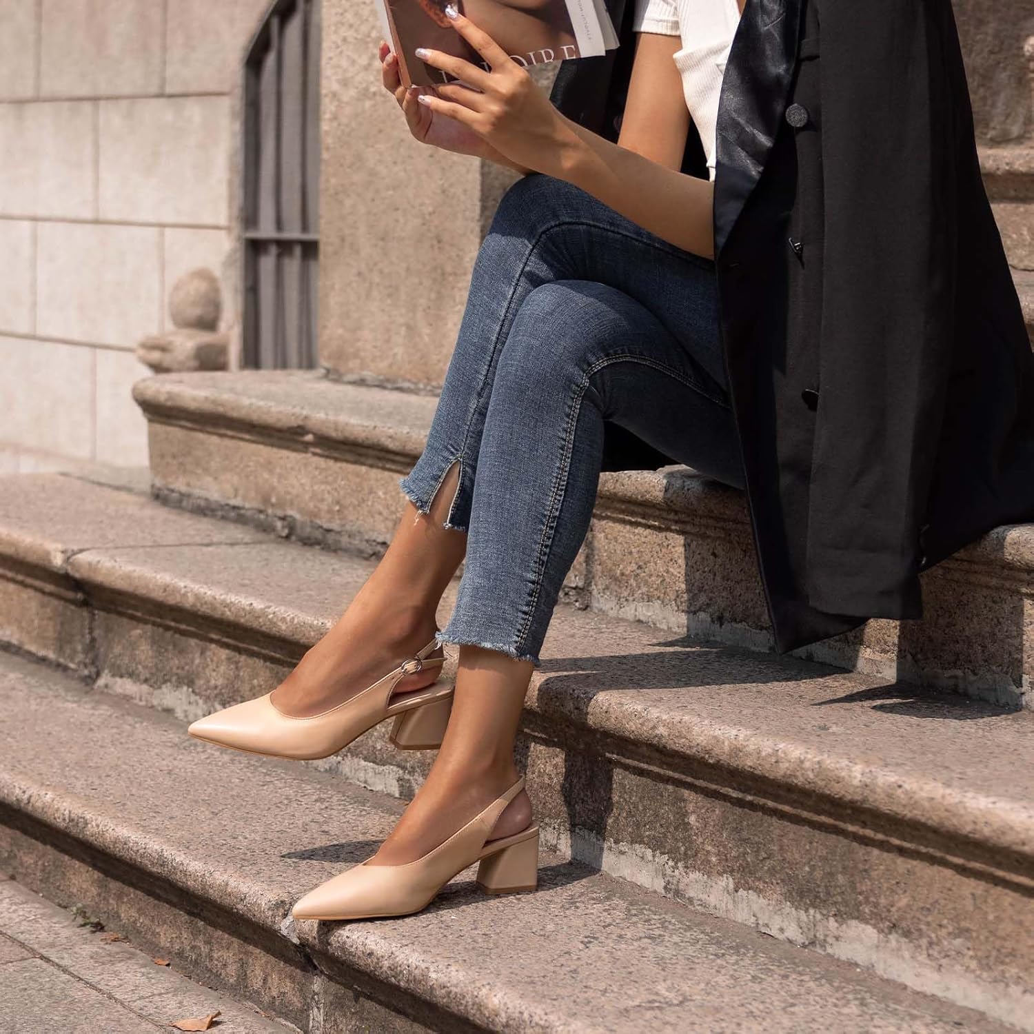 GENSHUO Women's Slingback Closed Toe Block Chunky Low Heel Pumps - 2.36 Inches Office Wedding Party Dress Shoes - Image 6