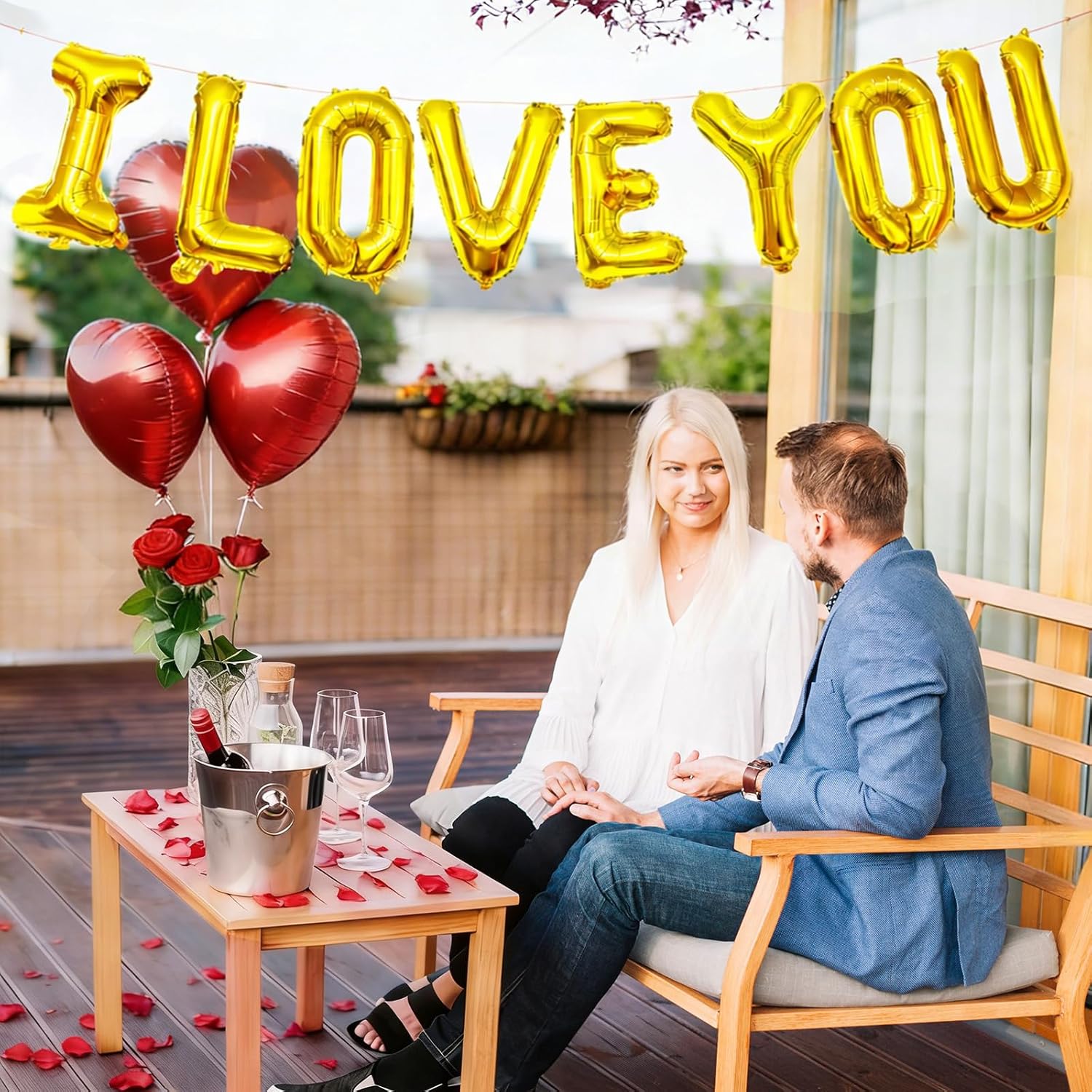 I Love You Balloons and Heart Balloon with 500 Pieces Rose Petals, Foil Mylar Love Balloons for Him/Her Wedding Anniversary Engagement Valentine Day Romantic Decorations Special Night Party Supplies