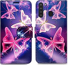 For Samsung Galaxy A21, Premium PU Leather Flip Wallet Protective Case Cover for Samsung Galaxy A21 (Ultra Butterfly On Blue)