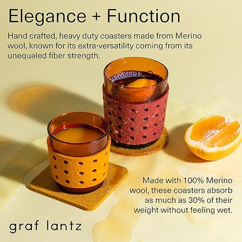 Miniatura 2 de Graf Lantz Bierfilzl 100% lana merina, absorbe la humedad, posavasos de fieltro absorbente, redondos, juego de 4, rojo