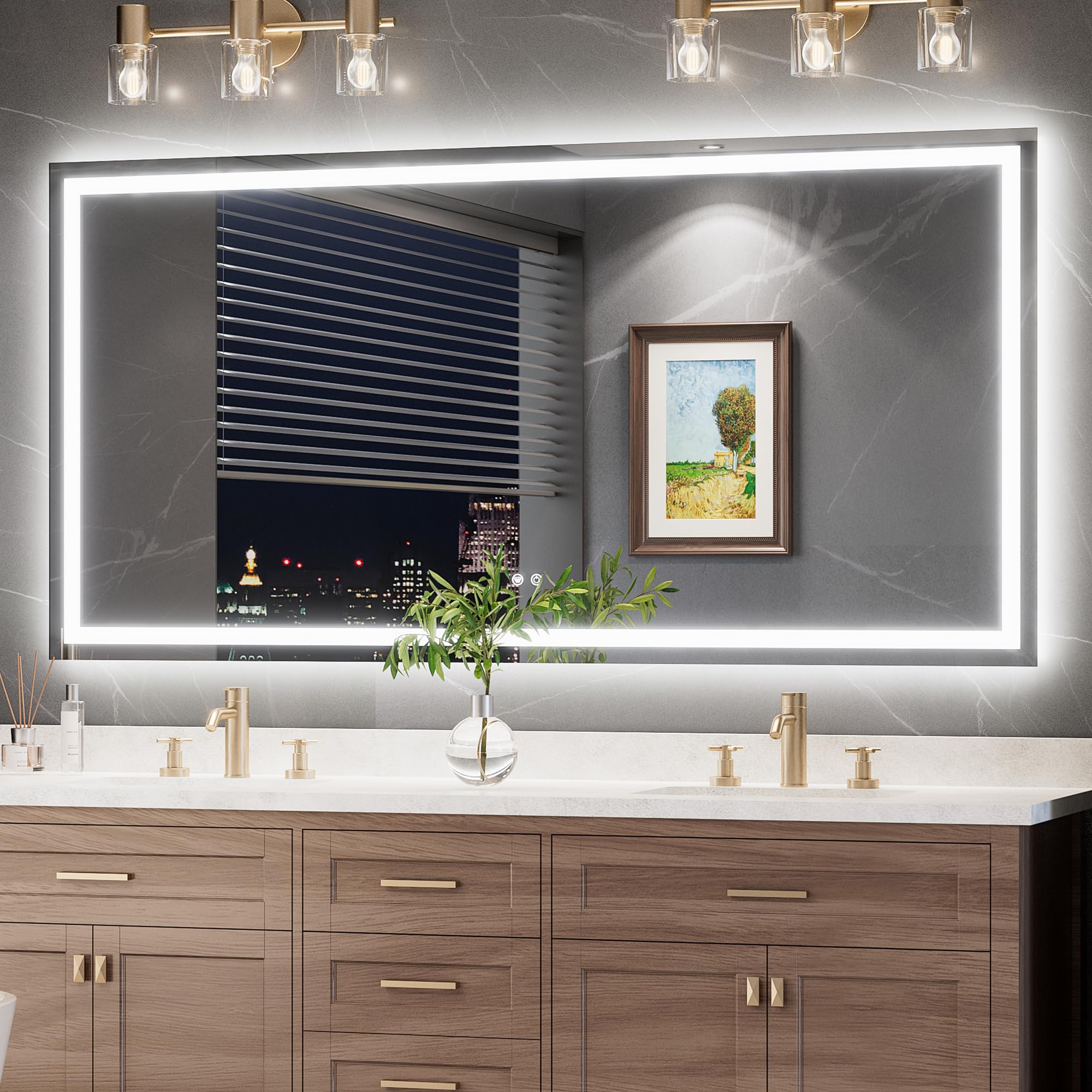 TokeShimi 72x36 LED Mirror for Bathroom with 3-Color Lights,Lighted Vanity Mirror with Lights,Anti-Fog,Stepless Dimmable,HD Tempered Glass,Memory Function,Waterproof,Shatterproof,UL Listed