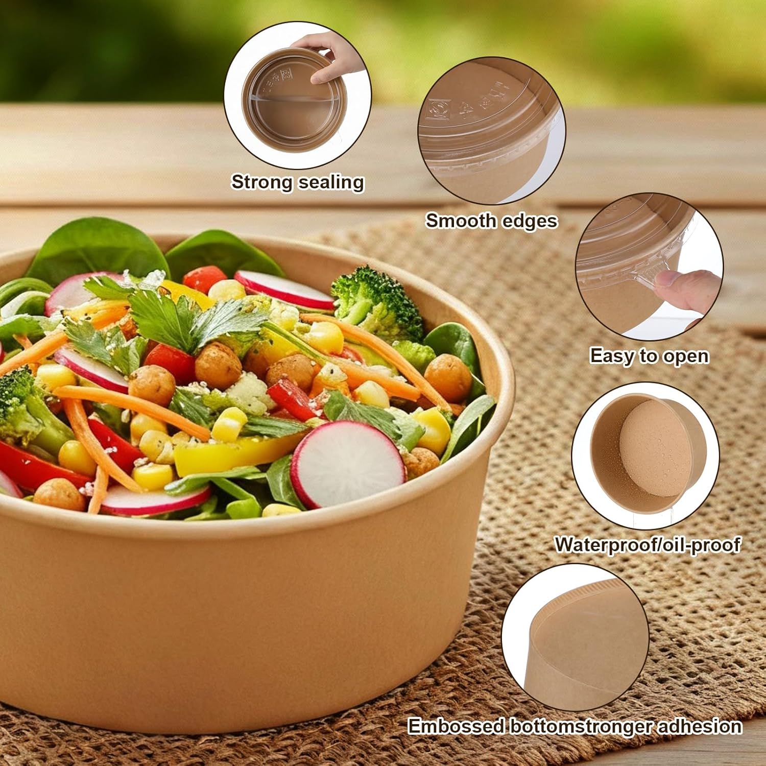 100 Pack Kraft Paper Bowls with Lid 25/34/ 37 oz Disposable Soup Salad Bowls Party Supplies, to Go Food Container for Party Dessert, Ice Cream, Yogurt, Microwave Freezer Safe