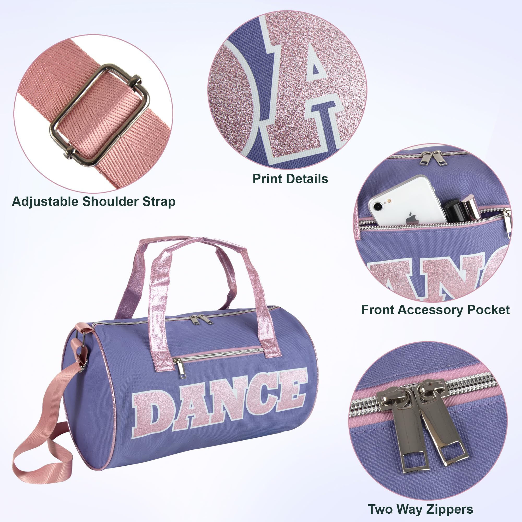Bolsas de lona de baile para bailarines, niñas, adolescentes y atletas estudiantes, bolsa de lona divertida para entrenamiento de baile para niñas y niños, Púrpura/Rosado, Bolsas de equipaje 2