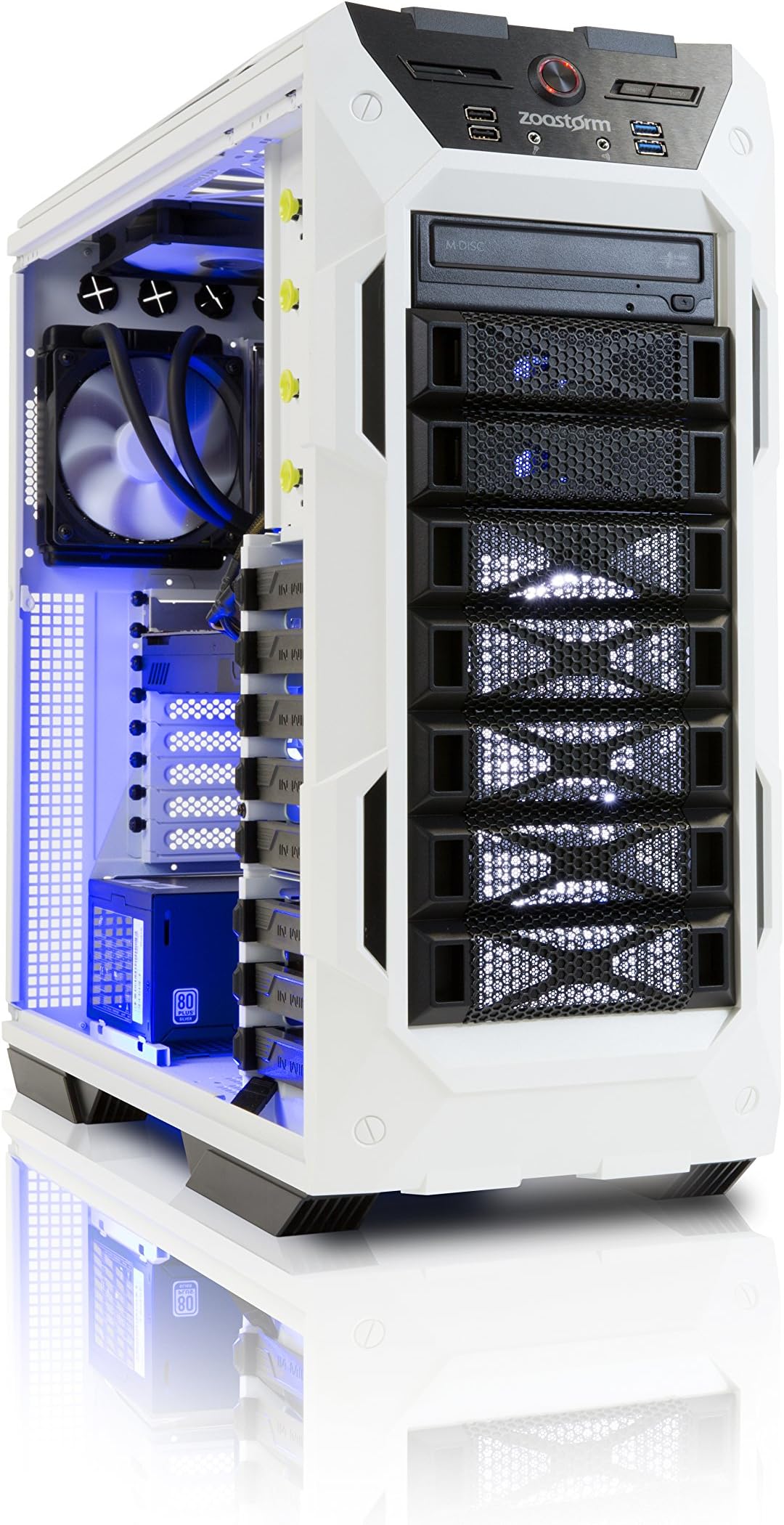 StormForce Typhoon Gaming Desktop PC (White) - (Intel Core i7-6700K 4.4 GHz, 16 GB RAM, 3 TB HDD, 250 GB SSD, NVIDIA GeForce GTX 1080 Dedicated Graphics, DVD/RW, Wi-Fi, Windows 10)