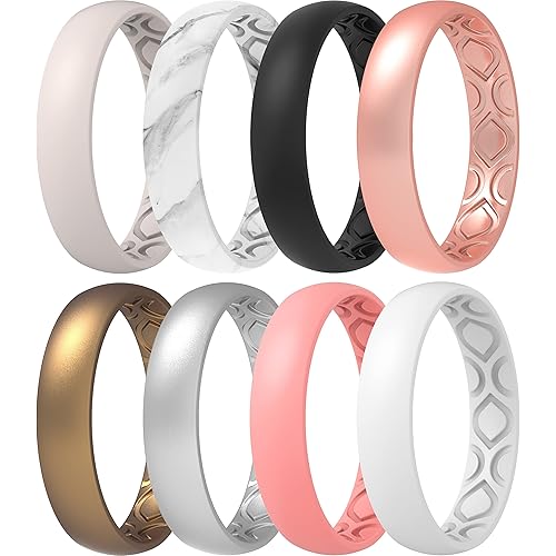 ThunderFit Women Breathable Eternity Pattern Silicone Wedding Ring Wedding Bands Anniversary Rings 4mm Width - 1.5mm Thickness - 12 rings / 8 Rings / 4 Rings / 1 Ring