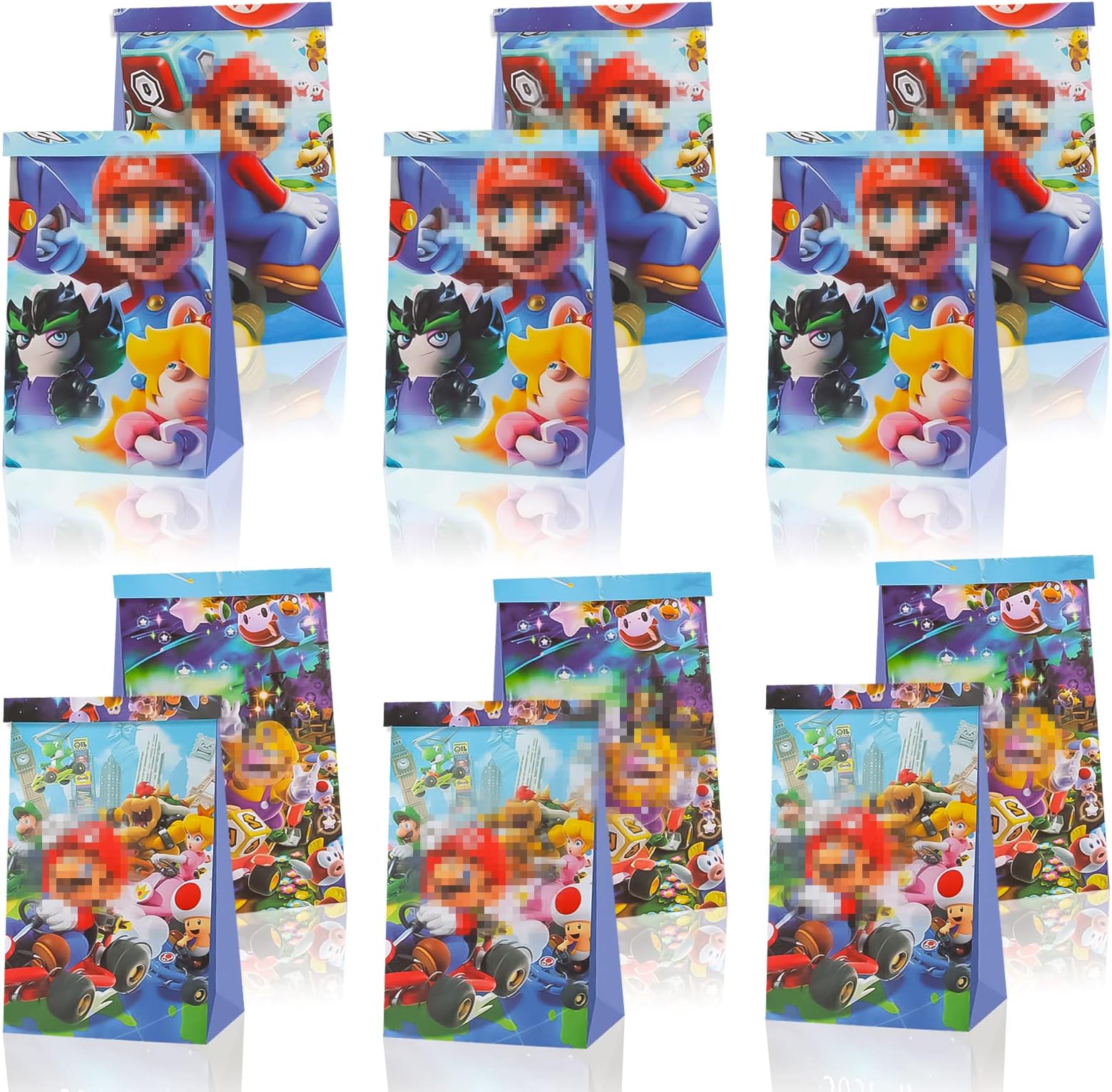 Gxhong Super Bros Paper Bags, Candy Bags, Colourful Gift Bags, Party Bags for Halloween, Children's Birthday, Christmas, Parties and Gifts, Pack of 12