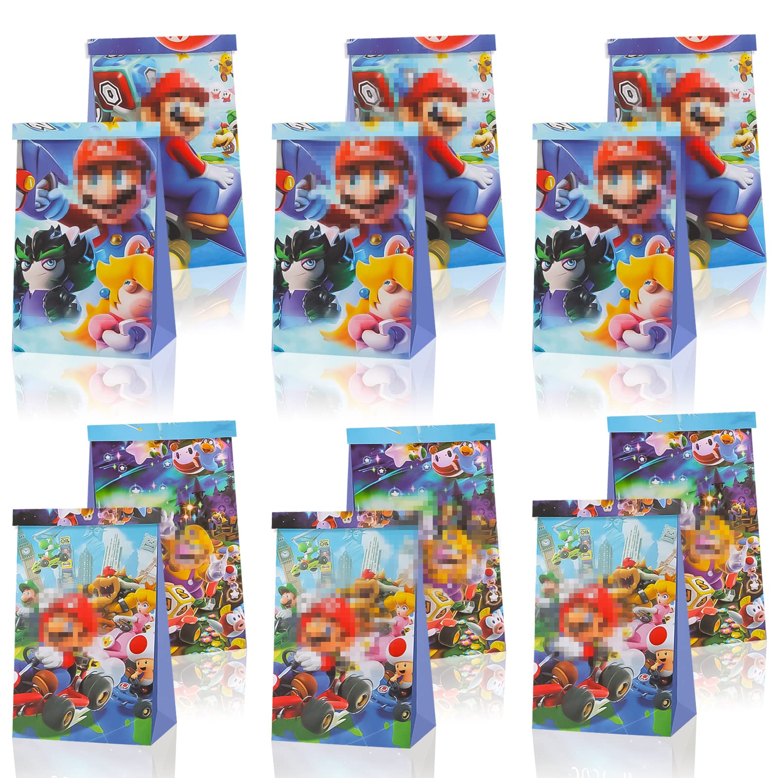 Gxhong Super Bros Paper Bags, Candy Bags, Colourful Gift Bags, Party Bags for Halloween, Children's Birthday, Christmas, Parties and Gifts, Pack of 12