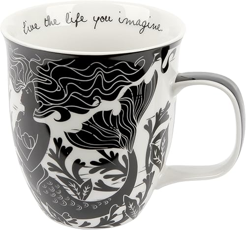 Karma Gifts - Taza bohemia de 16 onzas, color blanco y negro, diseño de sirena, bonita taza de café y té, tazas de café de cerámica para mujeres y
