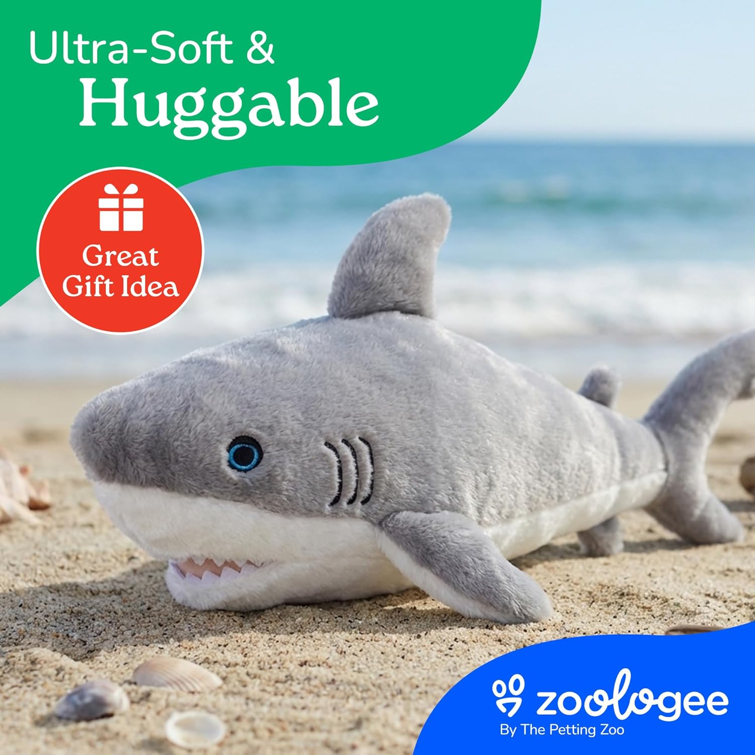 The Petting Zoo Great White Shark Stuffed Animal Plushie, Gifts for Kids, Earth Keeperz Sealife Animals, Zoologee Great White Shark Plush Toy, 20 inches