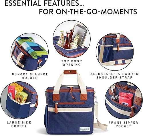 Miniatura 3 de Fit & Fresh Bolsa térmica suave aislada azul marino para 24 latas, 7.12 litros, portátil, a prueba de fugas, aislada, con forro de PEVA