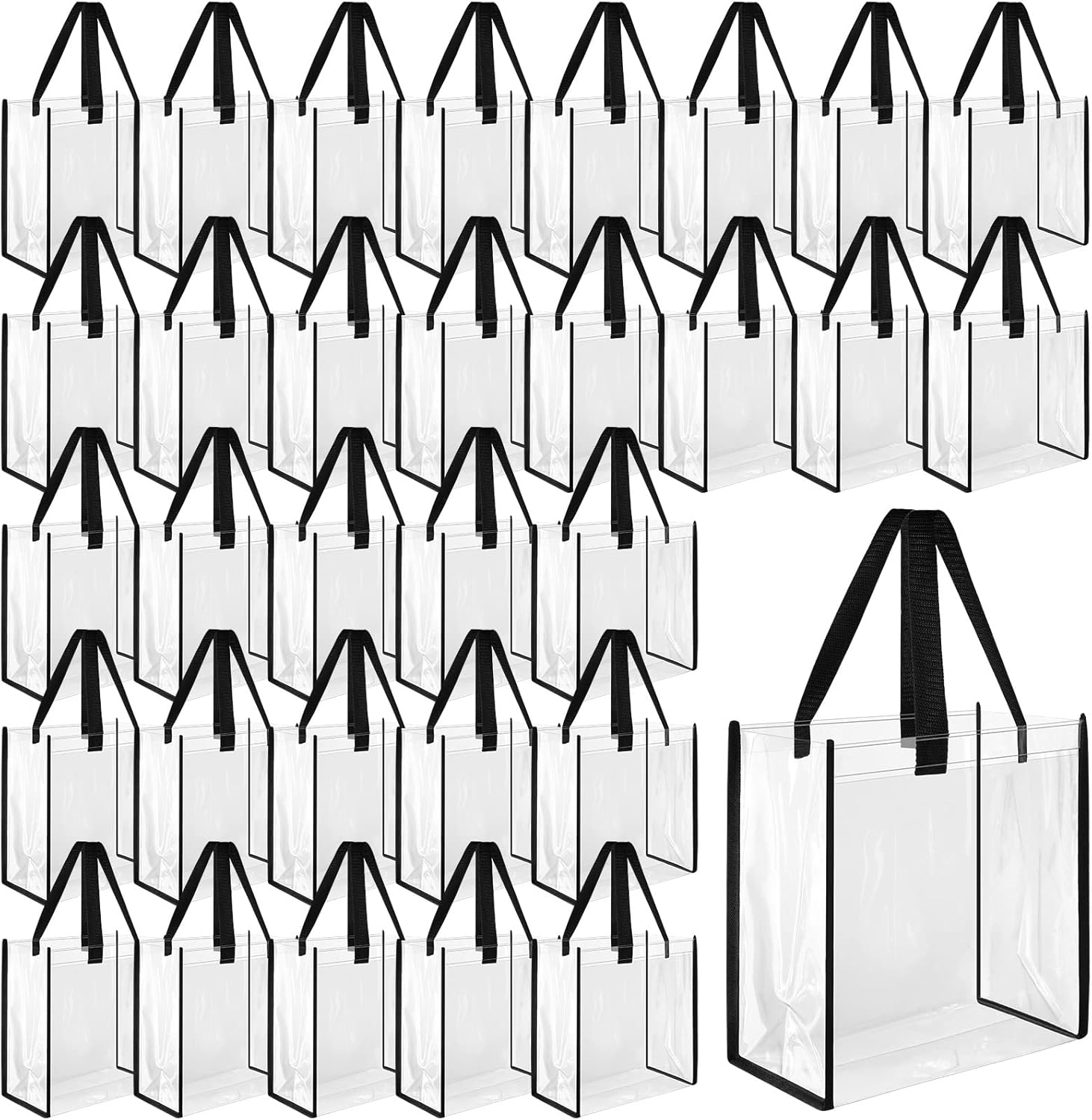 Eccliy 30 Pack 12x12x6 Inch Clear Tote Bag Stadium Approved Bulk Plastic Beach Tote Gift Bag with Handle for Gym Sports | 30 Pack, 12x12x6 Inch, Stadium Approved, Bulk, Tote Gift Bag, with Handle