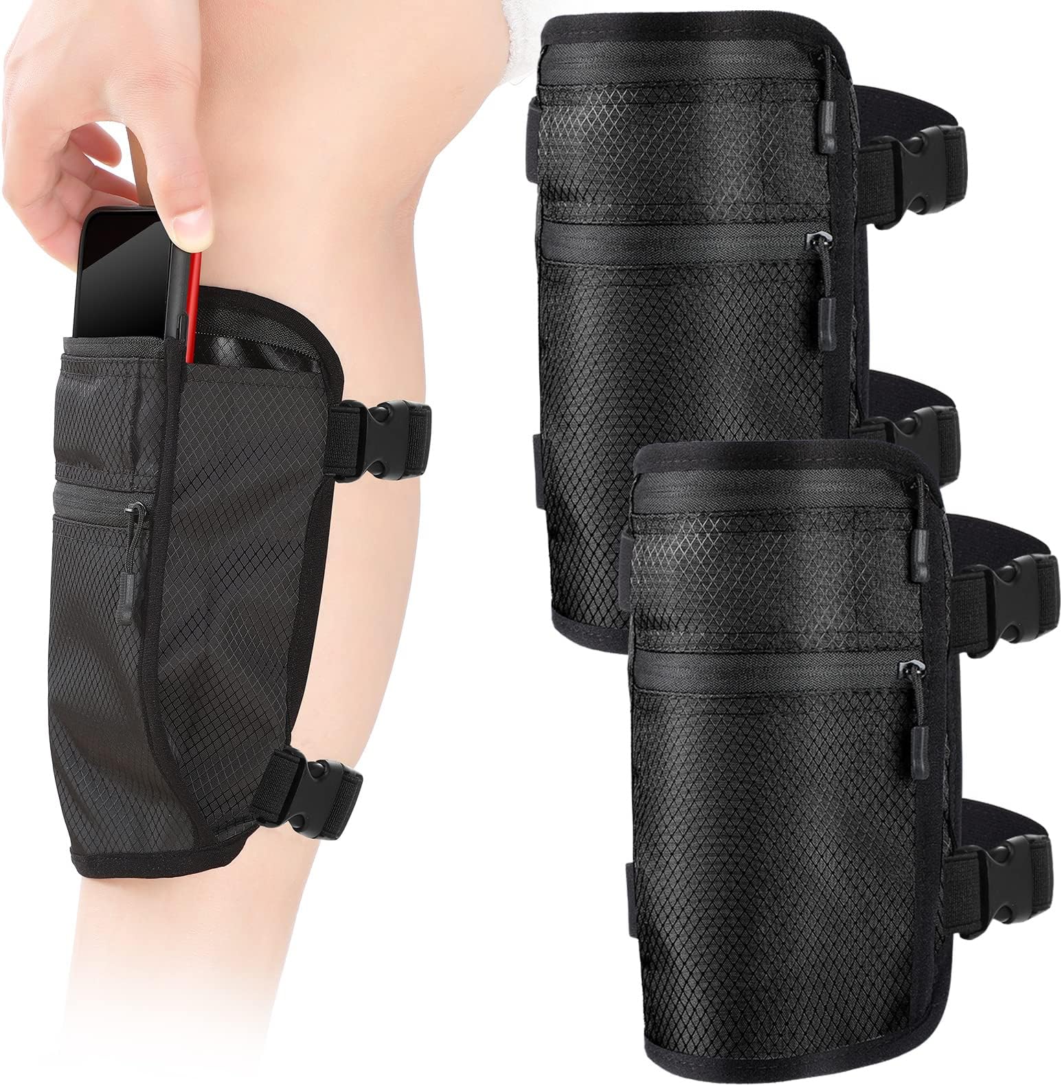 Cell Phone Calf/Leg Band Holster 2 Pack Nonslip Band Smartphone Holder with Adjustable Strap Leg Wallet Pouch for Men Women Running Workout(Black)