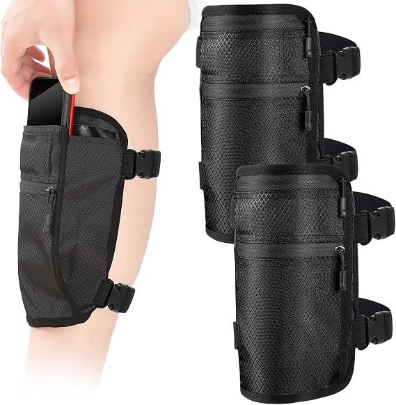 Xuniea 2 Pack Leg Phone Holder, Cell Phone Calf Leg Band Holster, Nonslip Cellphone Holder with Adjustable Strap Calf Band Wallet Pouch for Men Women Equestrian Jogger Running Workout(Black)