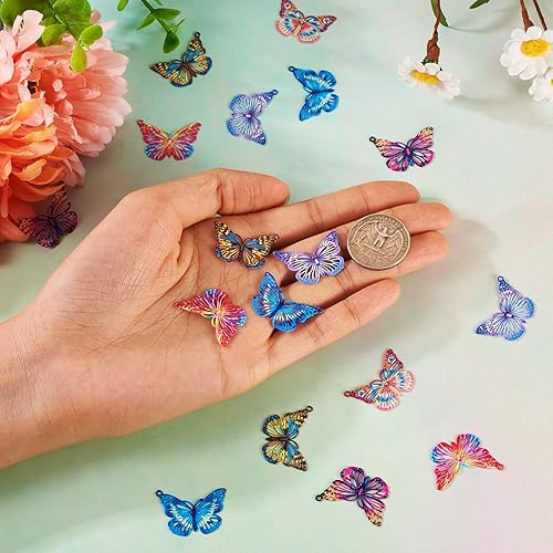 Miniatura 7 de FASHEWELRY 36 dijes de mariposa de acero inoxidable con diseño de mariposa arco iris, dijes de animales de filigrana, adornos de metal para hacer