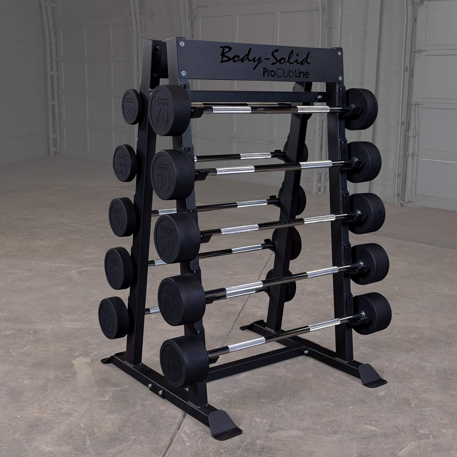 Body-Solid Pro Clubline (SBBR100) Fixed Weight Barbell Rack - Holds Up to 10 Barbells, Protective Lining, Ideal for Home and Commercial Gyms