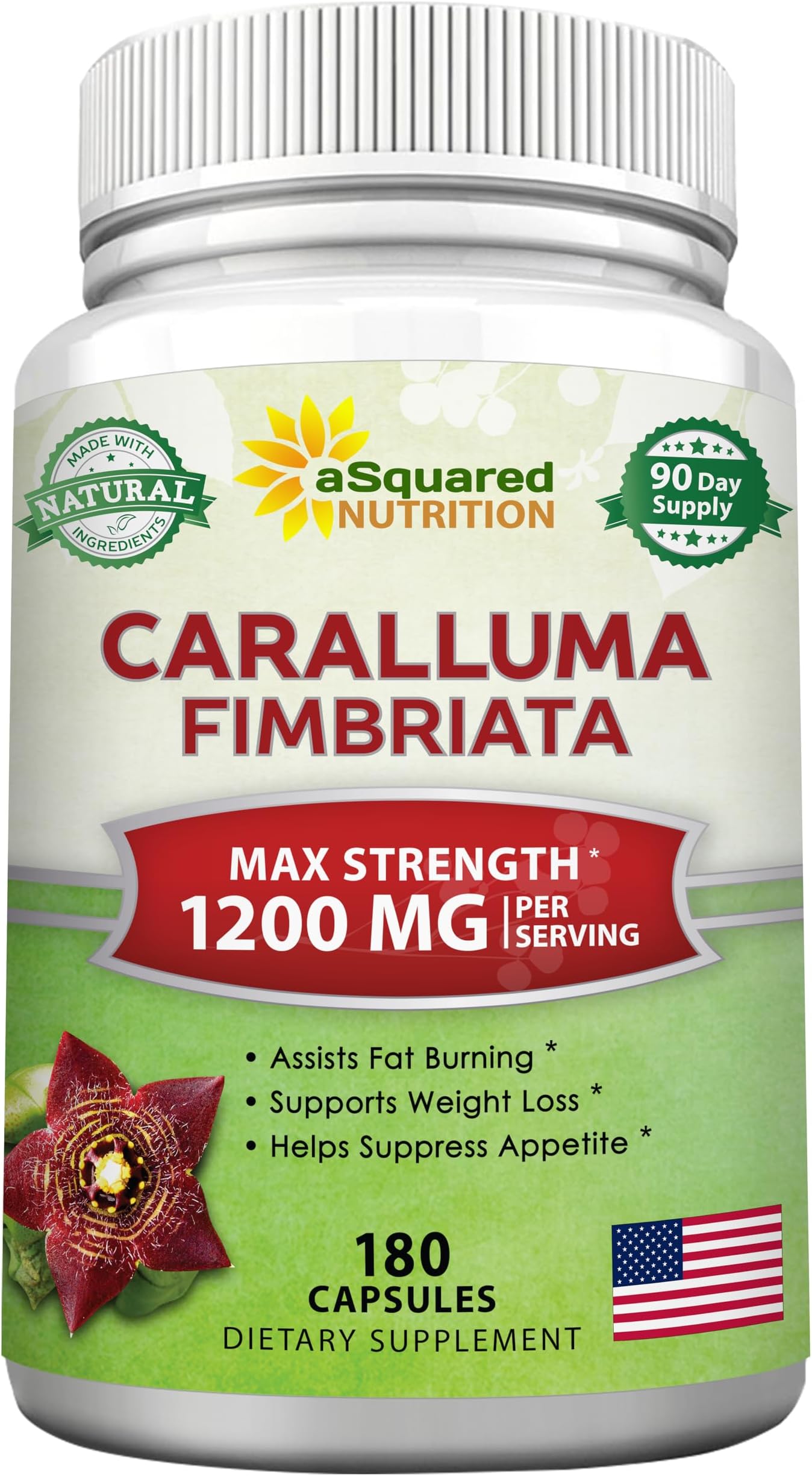 aSquared Nutrition Caralluma Fimbriata 1200mg - 180 Capsules, Natural Extract Weight Loss Diet Pill Supplements, Plant Root Appetite Suppressant & Pure Energy Booster, Max Strength Slim Lean Fat Burn