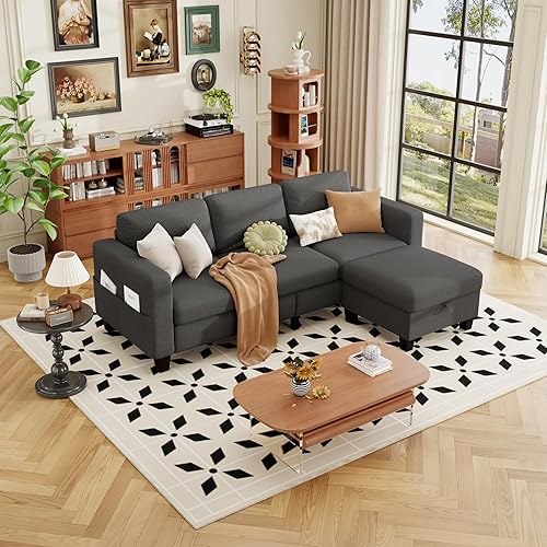 Miniatura 8 de ZeeFu Sofás modulares y modulares para sala de estar, sofá modular en forma de L de 3 plazas de 78 pulgadas con otomana de almacenamiento, moderno