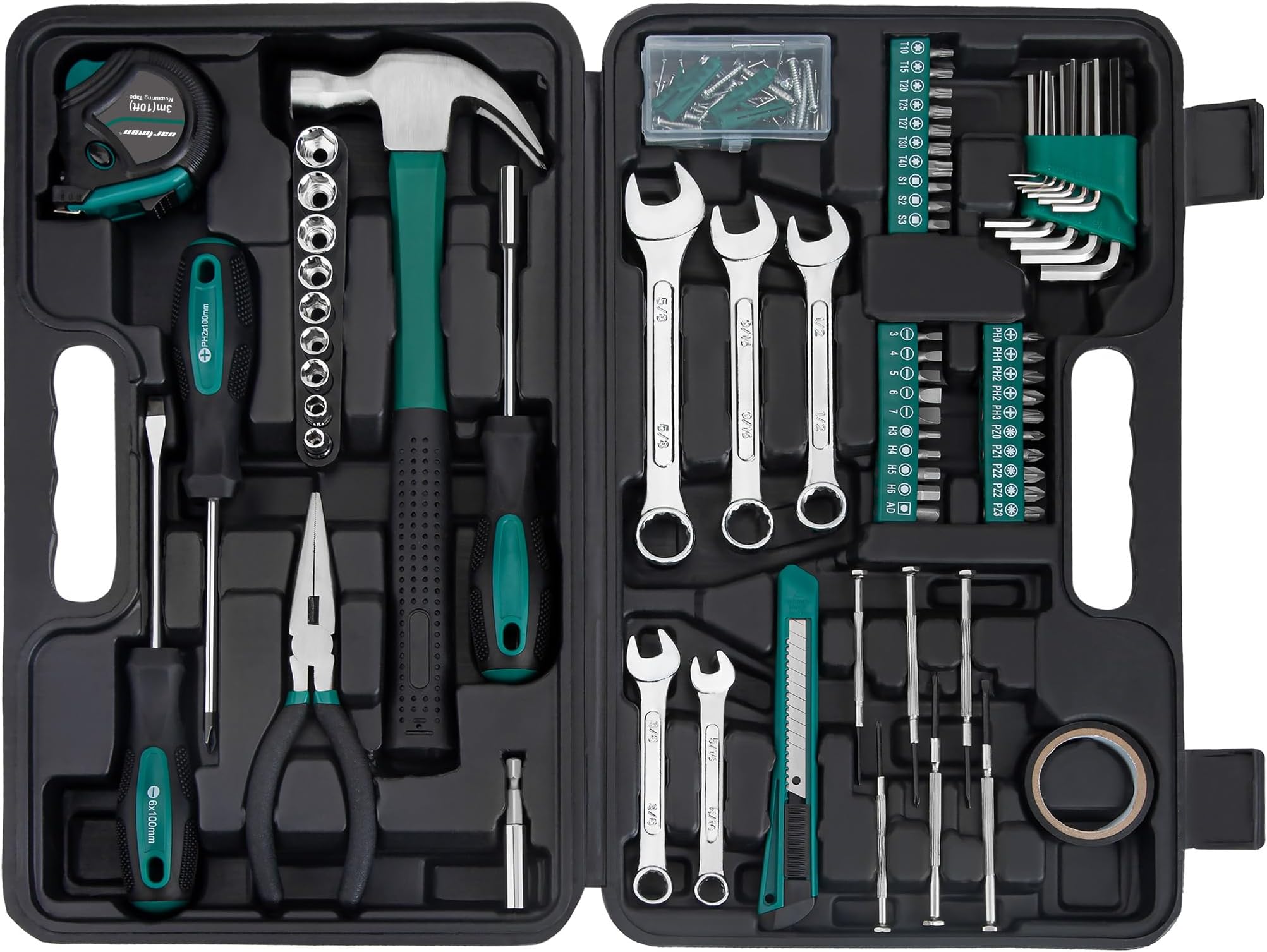 CARTMAN 148 Piece Automotive and Household Tool Set Perfect for Car Enthusiasts and DIY Home Repairs Green