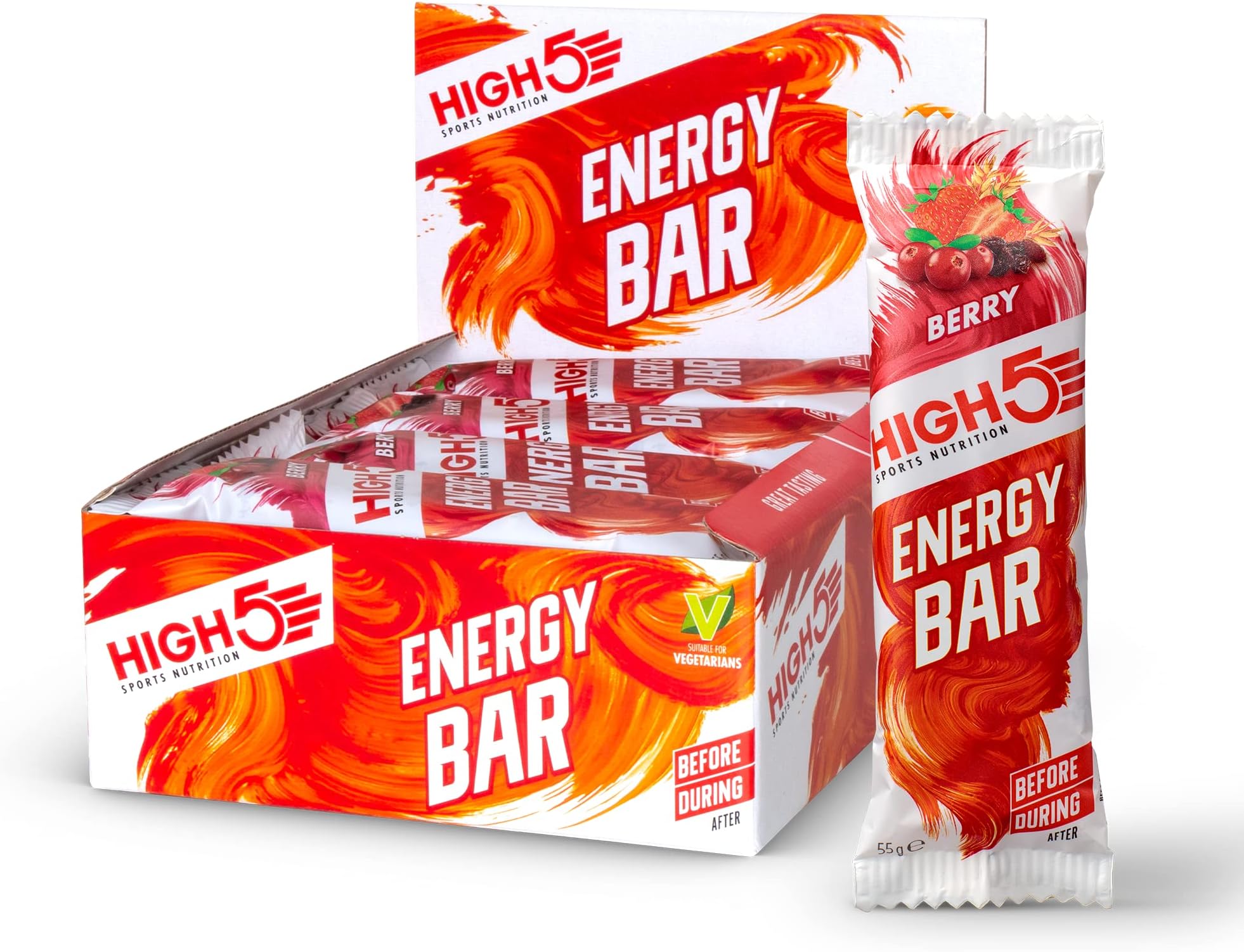 HIGH5 Energy Bars - High Carb Energy Bars for Running, Cycling & Hiking - Vegan Oat Bars with Real Fruits - Healthy Snacks for Adults - Snack Bars Multipack for Training & Racing (12x55g, Berry)