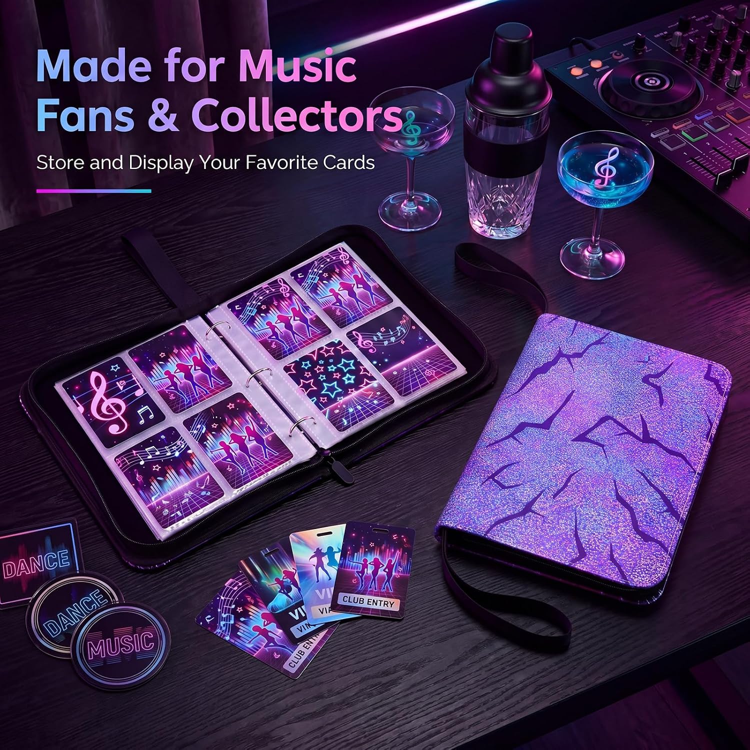Aliceset Purple Kpop Theme Card Binder for Gifts 4 Pocket with 55 Sleeves 440 Cards Collectible Trading Binder Case Album Holder Book for Game Sports Collection Organizer Supply