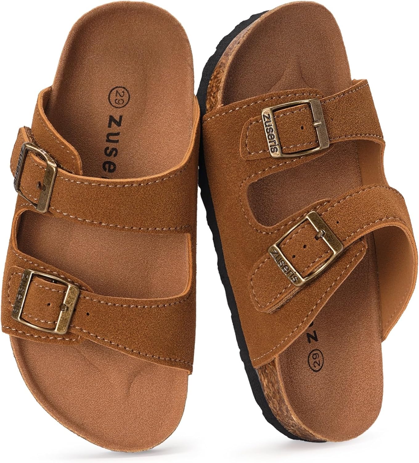 ZUSERIS Kids Toddler Sandals for Boys Girls Summer Cork Footbed Slides Non-slip Comfort Suede Leather with Adjustable Straps for Indoor Outdoor