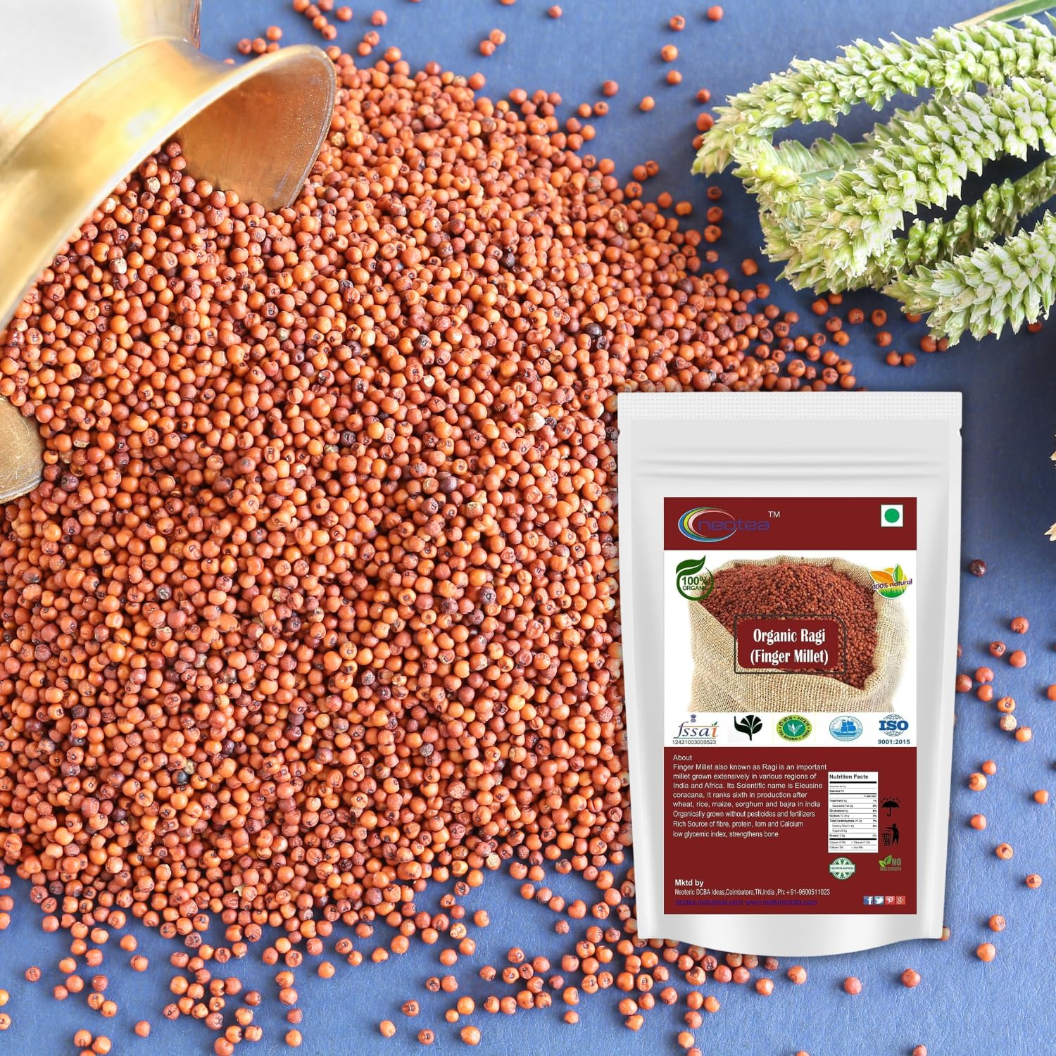 Neotea Organic Indian Finger Millet 500 GM (17.63 OZ) | Whole Grain Ragi Kelvaragu Nachni Ragulu Aariyam | Gluten-Free | Unpolished Red Millet | Hulled | Whole Grain Superfood