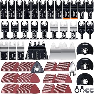 CONNOO 158 Pack Oscillating Saw Blades, Oscillating Tool Blades with Sandpaper, Multitool Bi-Metal Blades Kits for Wood Metal Plastics Quick Release Fit Dewalt Ryobi Milwaukee Rockwell Makita