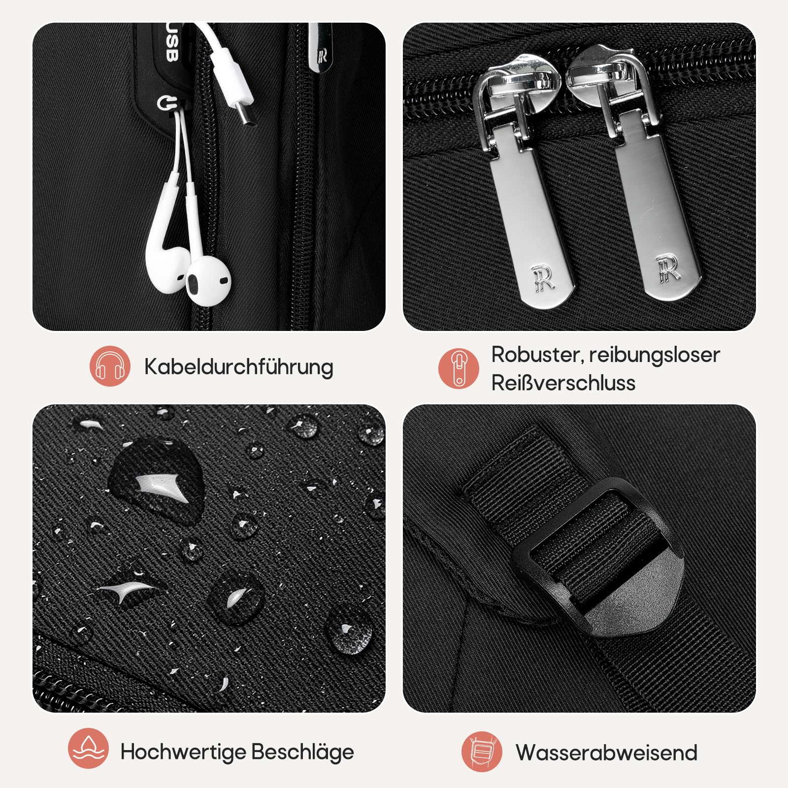 RAINSMORE Wickelrucksack Groß Baby Wickeltasche mit Wickelunterlage Schwarz | Wasserdichte Wickeltasche mit Schnullerbox, isolierten Flaschenfächern einhändigem Zugriff Kinderwagenbefestigung für Eltern