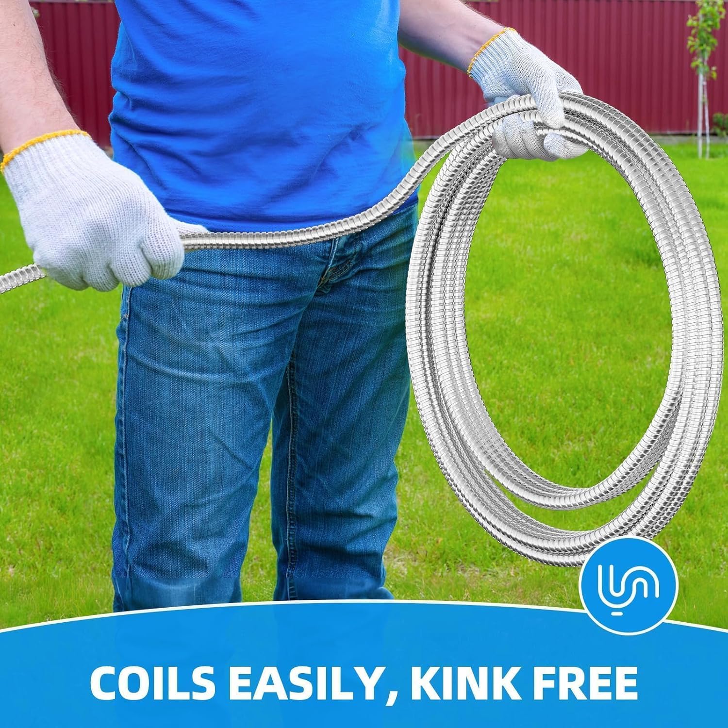 SPECILITE Metal Garden Hose 50ft Heavy Duty 304 Stainless Steel Water Pipe for Yard, Outdoor, RV - Durable, Tough & Flexible, Kink & Tangle Free, Pet-proof, Puncture Resistant with Independent Grip