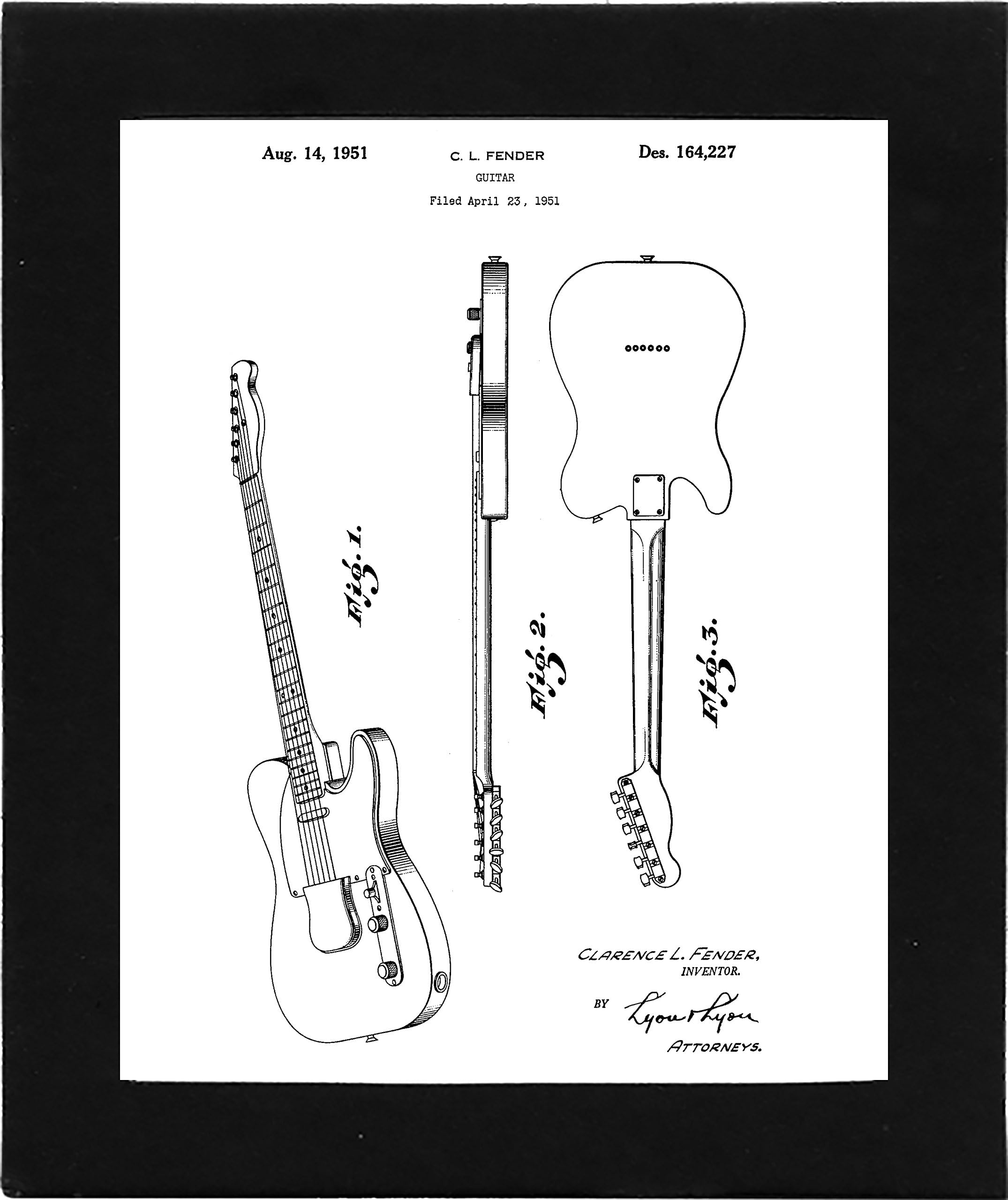 Fender Bass Poster - Fender Bass Guitar Wall Art - 8x10 Framed Patent Art Print - Great Gift for Guitarists and Musicians - Black Frame - Ready for Hanging on any Wall - any Décor