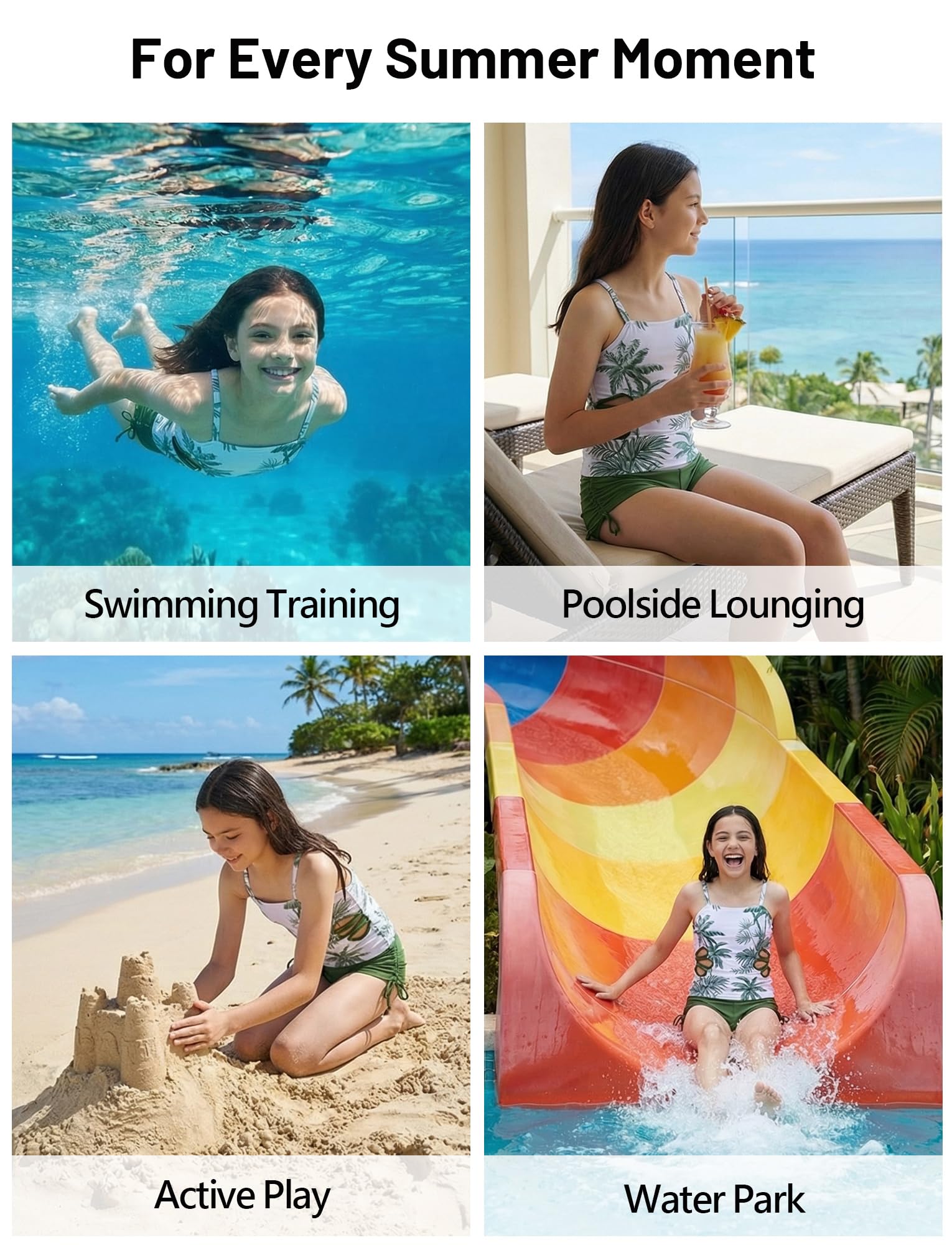 Tankini - Costume da bagno per ragazze e adolescenti, taglia 9-16, bikini con taglio a due pezzi